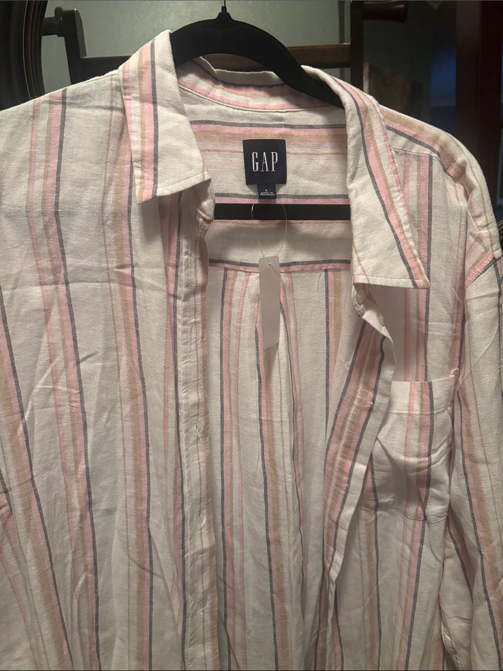 NWT GAP Women’s White Shirt with Pink and Gray Stripes